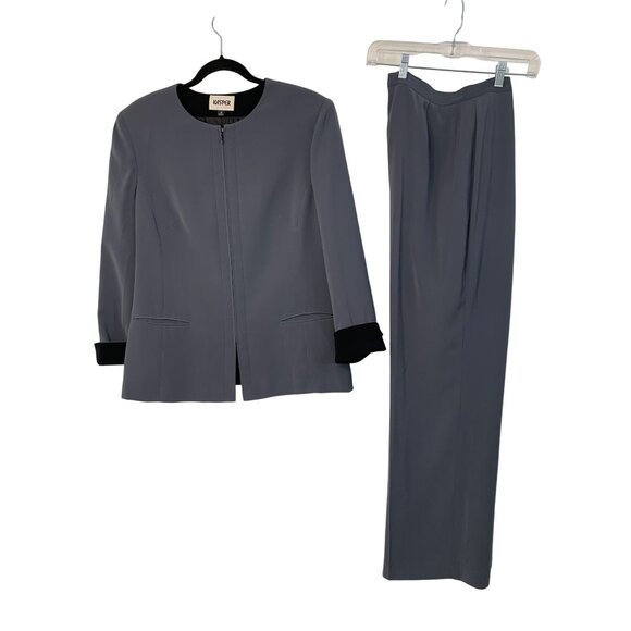 Kasper Zip Relaxed 2-Piece Gray Pant Suit Size 16 Cuffable HR Wide Leg 7636 GUC - Picture 14 of 15